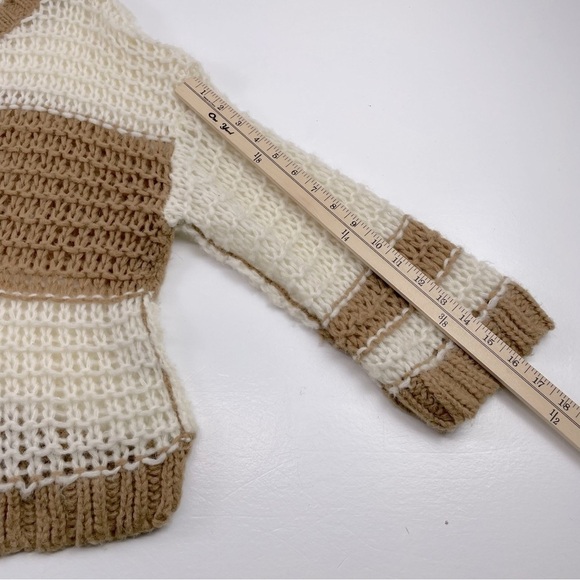 Free People Ivory Striped Monaco Sweater Small Pullover Crochet Knit Wool Blend - Picture 5 of 9